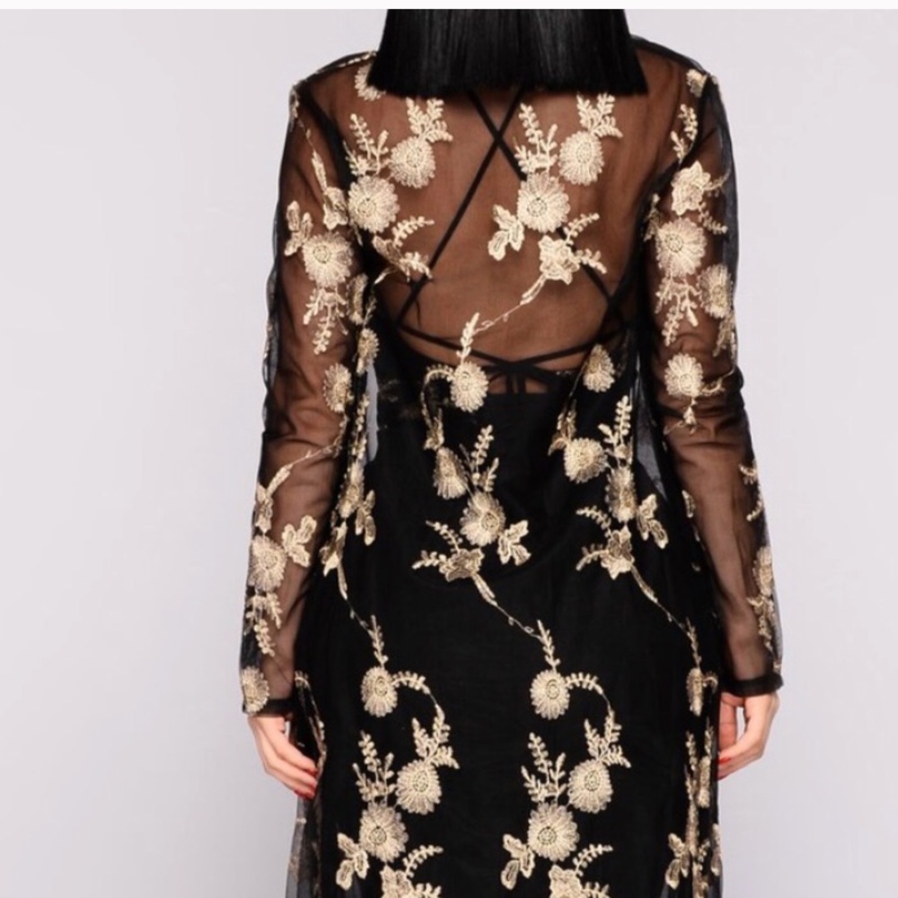 Black and gold embroidered kimono